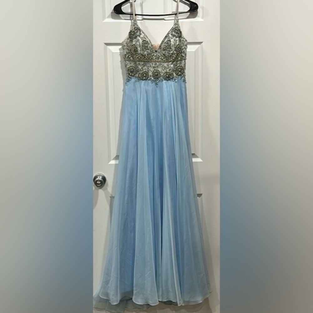Dave & Johnny Rhinestone Studded Blue Prom or Pageant Evening Gown size 1/2